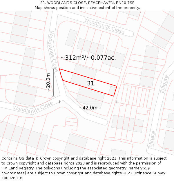 31, WOODLANDS CLOSE, PEACEHAVEN, BN10 7SF: Plot and title map