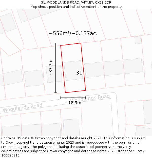 31, WOODLANDS ROAD, WITNEY, OX28 2DR: Plot and title map