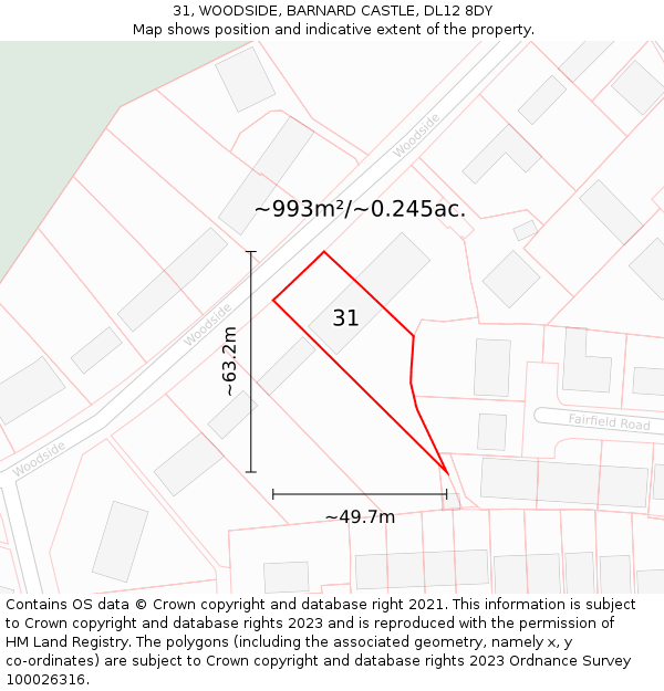 31, WOODSIDE, BARNARD CASTLE, DL12 8DY: Plot and title map