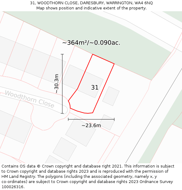 31, WOODTHORN CLOSE, DARESBURY, WARRINGTON, WA4 6NQ: Plot and title map