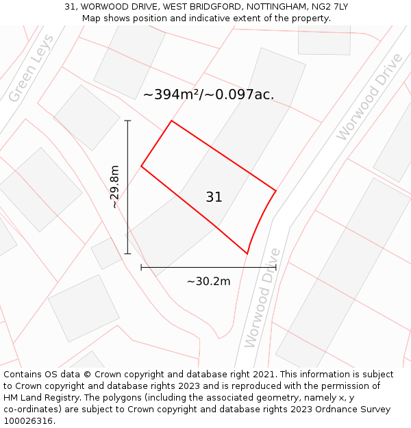 31, WORWOOD DRIVE, WEST BRIDGFORD, NOTTINGHAM, NG2 7LY: Plot and title map