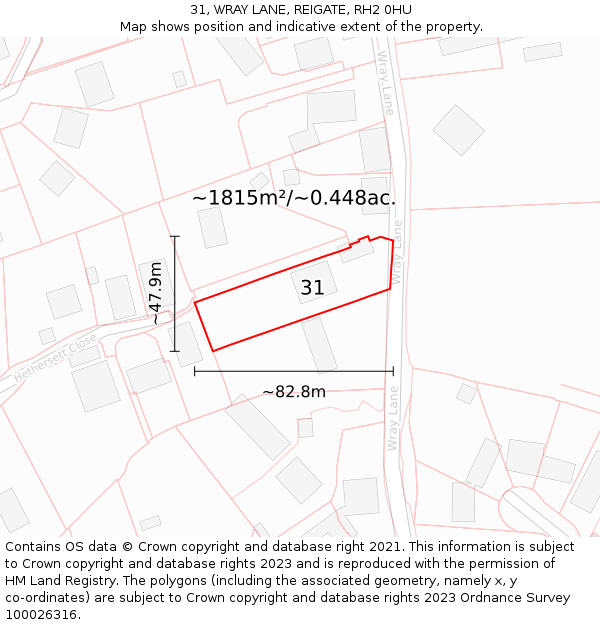 31, WRAY LANE, REIGATE, RH2 0HU: Plot and title map