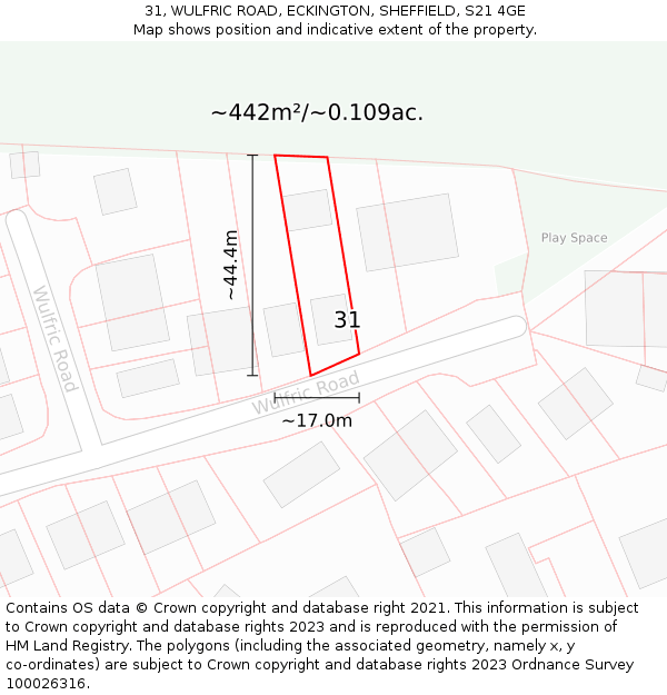 31, WULFRIC ROAD, ECKINGTON, SHEFFIELD, S21 4GE: Plot and title map