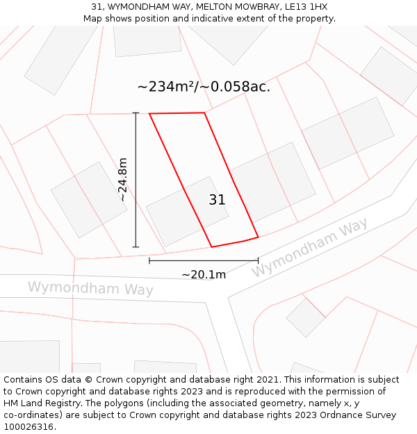 31, WYMONDHAM WAY, MELTON MOWBRAY, LE13 1HX: Plot and title map