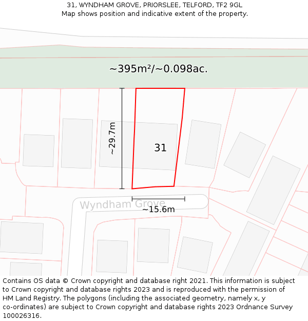 31, WYNDHAM GROVE, PRIORSLEE, TELFORD, TF2 9GL: Plot and title map