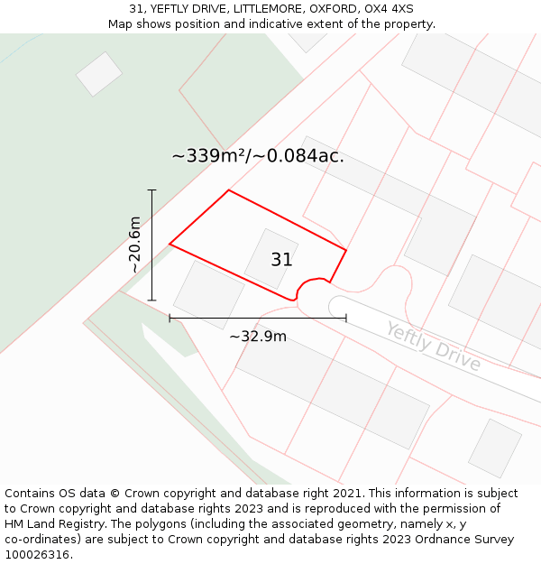 31, YEFTLY DRIVE, LITTLEMORE, OXFORD, OX4 4XS: Plot and title map