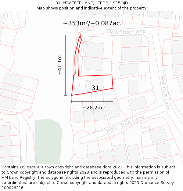 31, YEW TREE LANE, LEEDS, LS15 9JD: Plot and title map