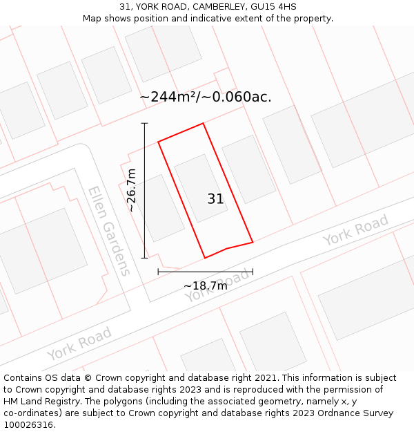 31, YORK ROAD, CAMBERLEY, GU15 4HS: Plot and title map