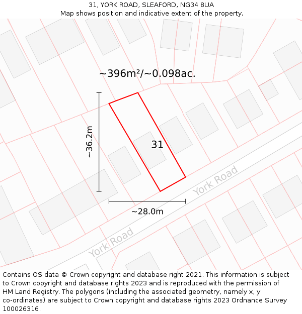 31, YORK ROAD, SLEAFORD, NG34 8UA: Plot and title map