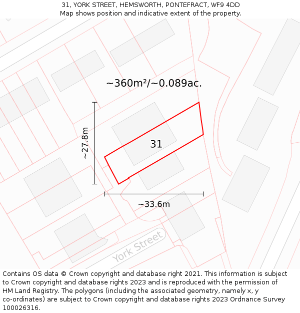 31, YORK STREET, HEMSWORTH, PONTEFRACT, WF9 4DD: Plot and title map