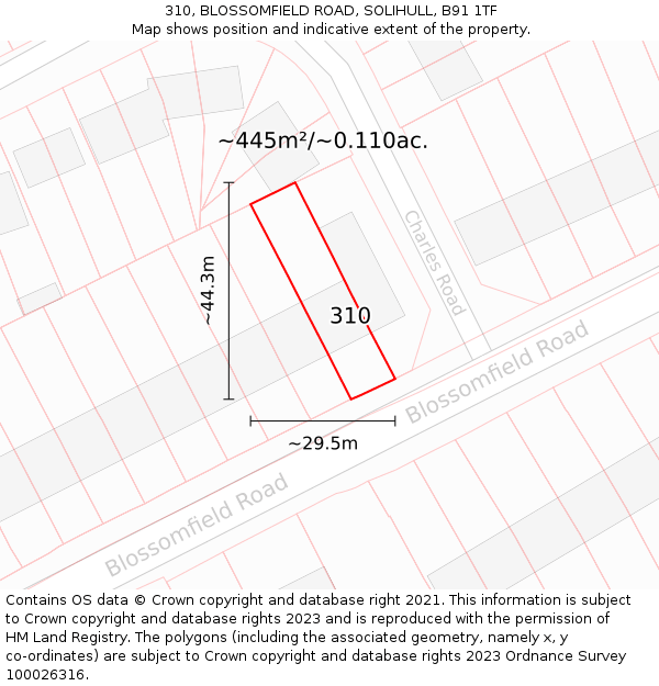 310, BLOSSOMFIELD ROAD, SOLIHULL, B91 1TF: Plot and title map