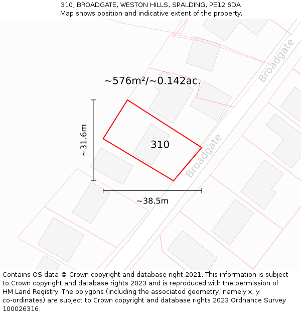 310, BROADGATE, WESTON HILLS, SPALDING, PE12 6DA: Plot and title map