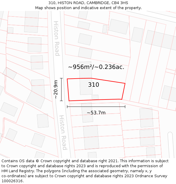 310, HISTON ROAD, CAMBRIDGE, CB4 3HS: Plot and title map