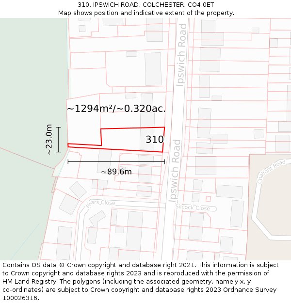 310, IPSWICH ROAD, COLCHESTER, CO4 0ET: Plot and title map