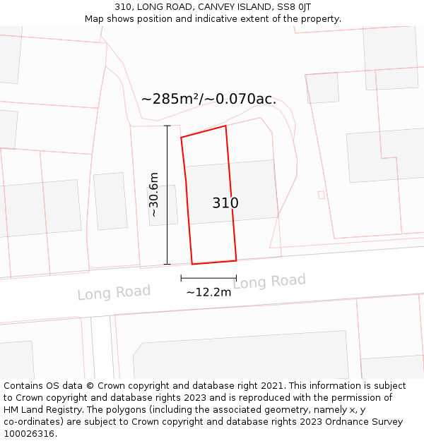 310, LONG ROAD, CANVEY ISLAND, SS8 0JT: Plot and title map