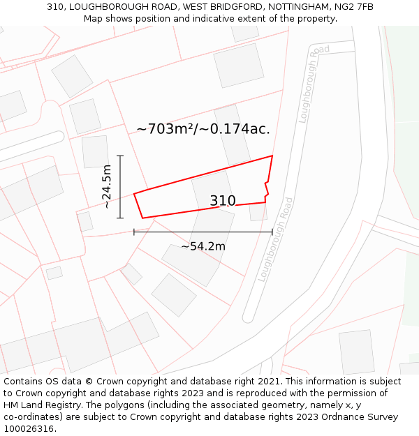 310, LOUGHBOROUGH ROAD, WEST BRIDGFORD, NOTTINGHAM, NG2 7FB: Plot and title map