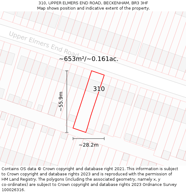 310, UPPER ELMERS END ROAD, BECKENHAM, BR3 3HF: Plot and title map