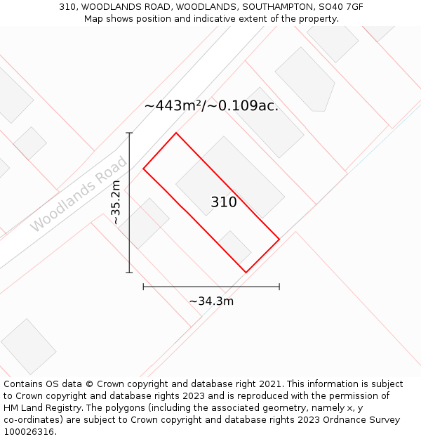 310, WOODLANDS ROAD, WOODLANDS, SOUTHAMPTON, SO40 7GF: Plot and title map