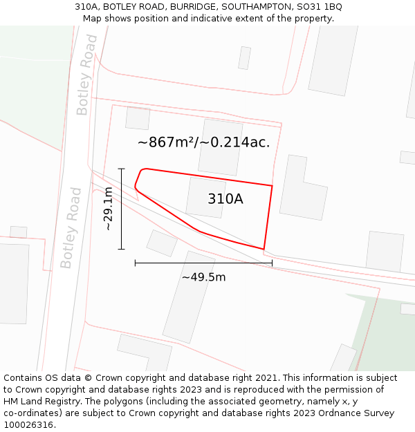 310A, BOTLEY ROAD, BURRIDGE, SOUTHAMPTON, SO31 1BQ: Plot and title map
