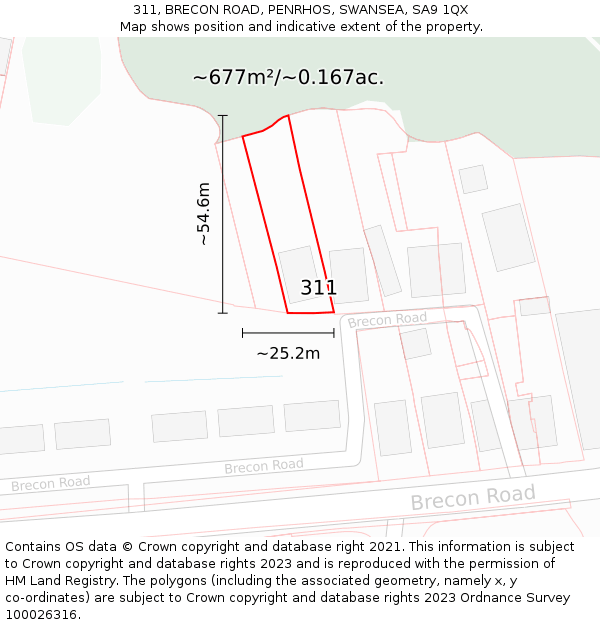 311, BRECON ROAD, PENRHOS, SWANSEA, SA9 1QX: Plot and title map