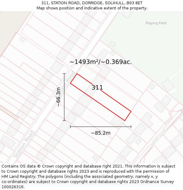 311, STATION ROAD, DORRIDGE, SOLIHULL, B93 8ET: Plot and title map