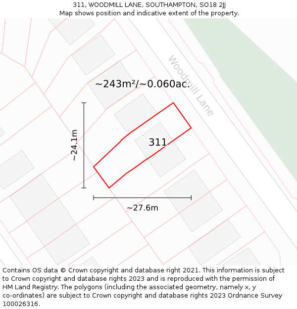 311, WOODMILL LANE, SOUTHAMPTON, SO18 2JJ: Plot and title map