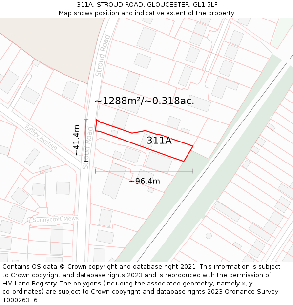 311A, STROUD ROAD, GLOUCESTER, GL1 5LF: Plot and title map