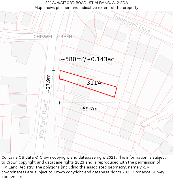 311A, WATFORD ROAD, ST ALBANS, AL2 3DA: Plot and title map