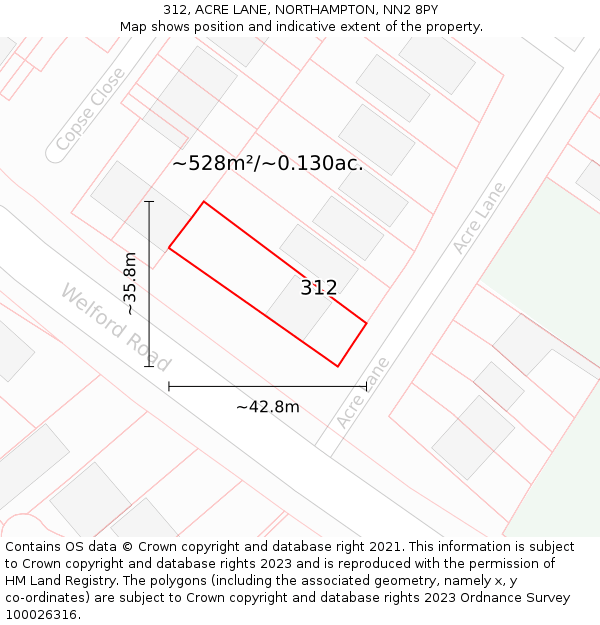 312, ACRE LANE, NORTHAMPTON, NN2 8PY: Plot and title map