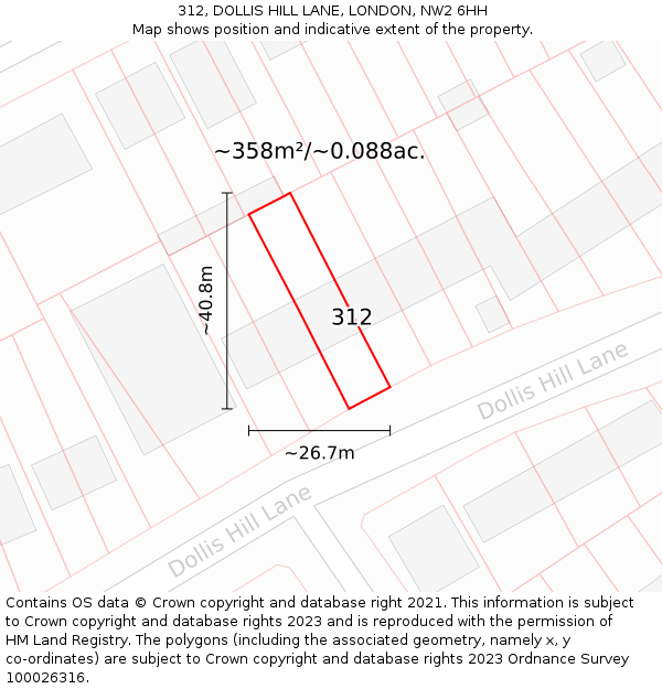 312, DOLLIS HILL LANE, LONDON, NW2 6HH: Plot and title map