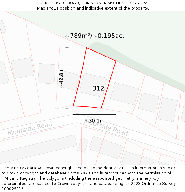 312, MOORSIDE ROAD, URMSTON, MANCHESTER, M41 5SF: Plot and title map