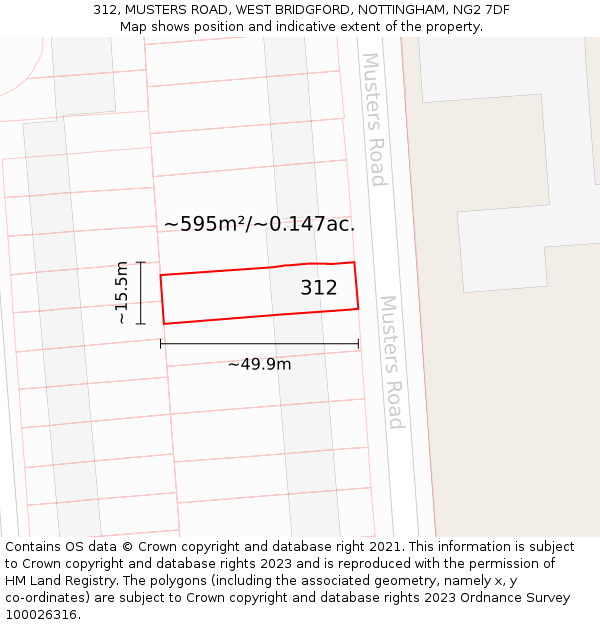 312, MUSTERS ROAD, WEST BRIDGFORD, NOTTINGHAM, NG2 7DF: Plot and title map