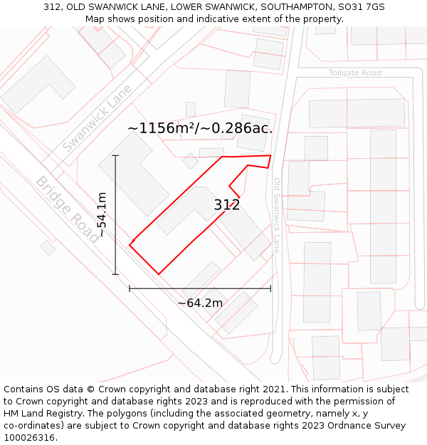 312, OLD SWANWICK LANE, LOWER SWANWICK, SOUTHAMPTON, SO31 7GS: Plot and title map