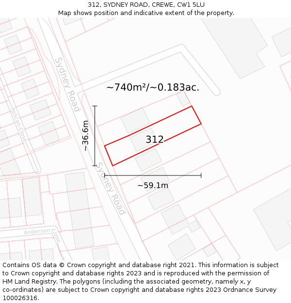 312, SYDNEY ROAD, CREWE, CW1 5LU: Plot and title map