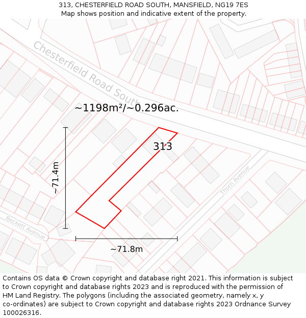 313, CHESTERFIELD ROAD SOUTH, MANSFIELD, NG19 7ES: Plot and title map