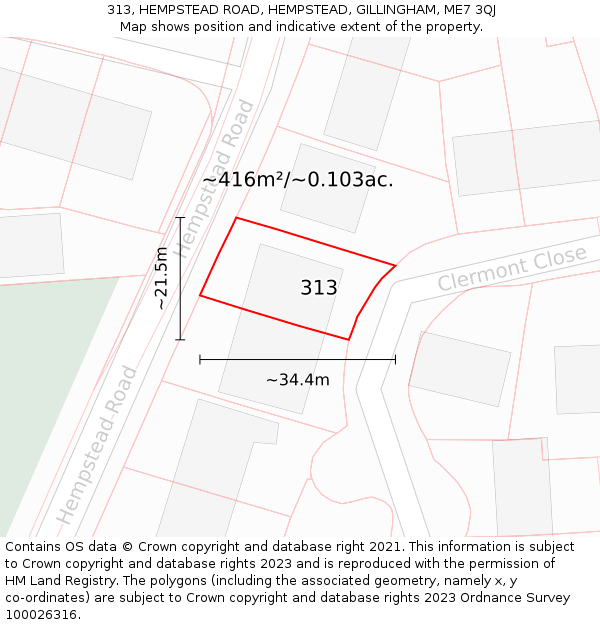 313, HEMPSTEAD ROAD, HEMPSTEAD, GILLINGHAM, ME7 3QJ: Plot and title map