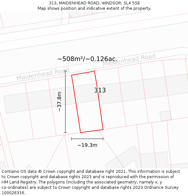 313, MAIDENHEAD ROAD, WINDSOR, SL4 5SE: Plot and title map
