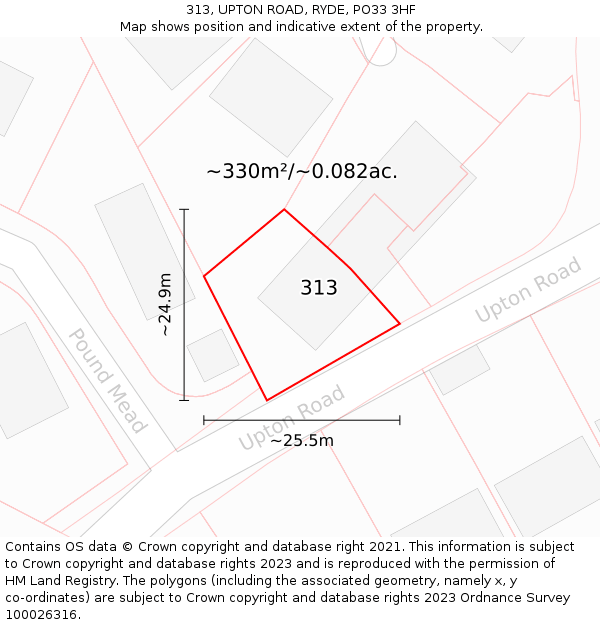 313, UPTON ROAD, RYDE, PO33 3HF: Plot and title map