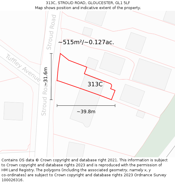 313C, STROUD ROAD, GLOUCESTER, GL1 5LF: Plot and title map