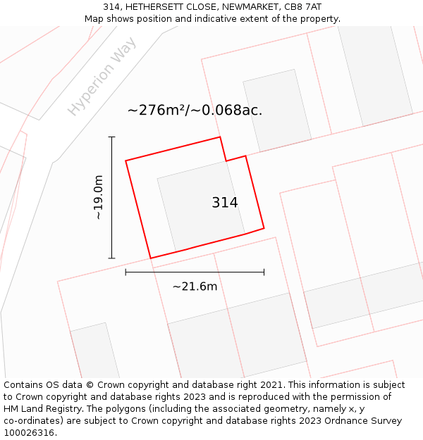 314, HETHERSETT CLOSE, NEWMARKET, CB8 7AT: Plot and title map