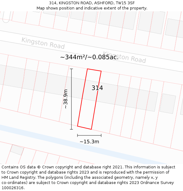 314, KINGSTON ROAD, ASHFORD, TW15 3SF: Plot and title map