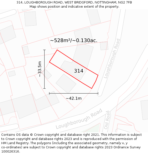 314, LOUGHBOROUGH ROAD, WEST BRIDGFORD, NOTTINGHAM, NG2 7FB: Plot and title map