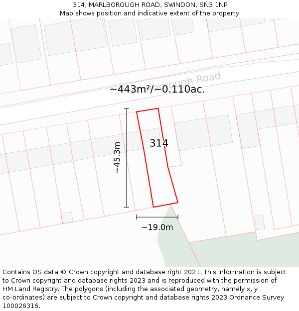 314, MARLBOROUGH ROAD, SWINDON, SN3 1NP: Plot and title map