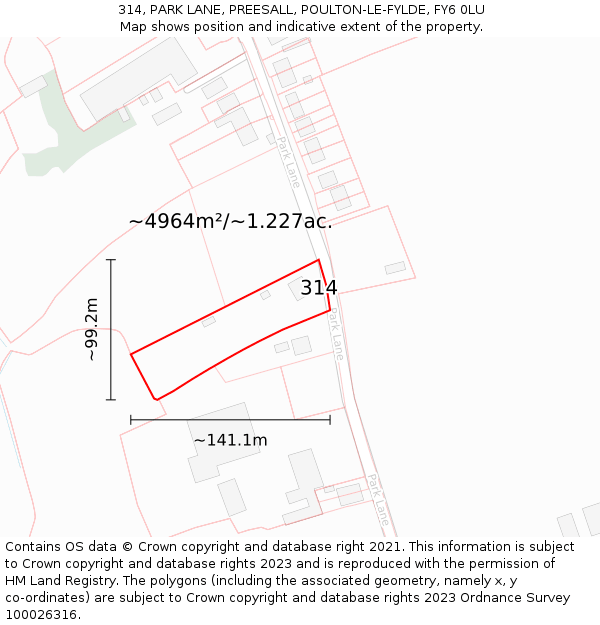 314, PARK LANE, PREESALL, POULTON-LE-FYLDE, FY6 0LU: Plot and title map