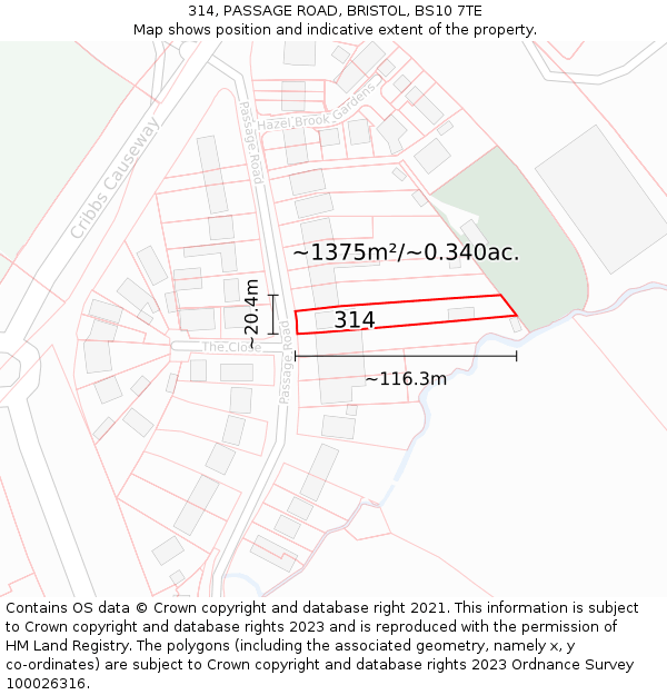 314, PASSAGE ROAD, BRISTOL, BS10 7TE: Plot and title map