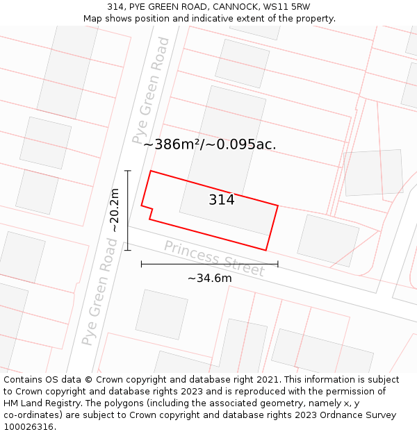 314, PYE GREEN ROAD, CANNOCK, WS11 5RW: Plot and title map