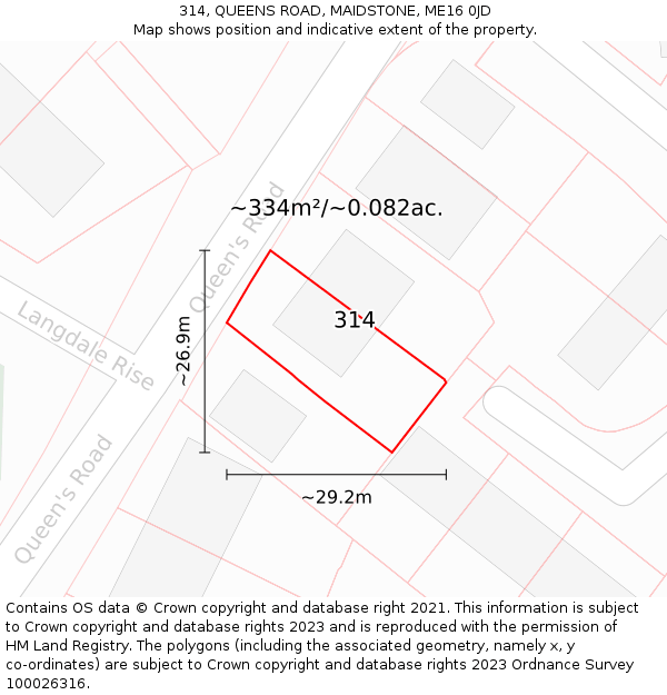 314, QUEENS ROAD, MAIDSTONE, ME16 0JD: Plot and title map