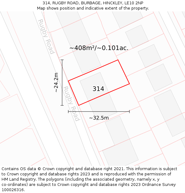 314, RUGBY ROAD, BURBAGE, HINCKLEY, LE10 2NP: Plot and title map