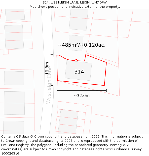 314, WESTLEIGH LANE, LEIGH, WN7 5PW: Plot and title map