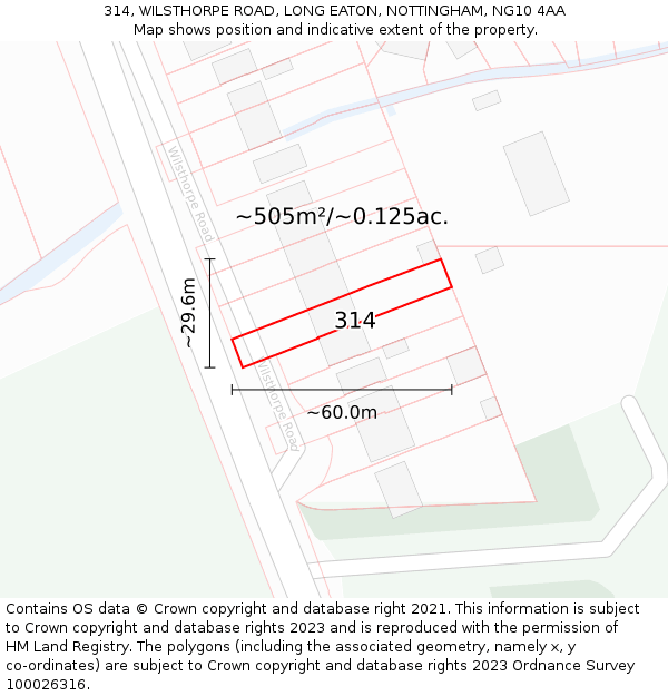 314, WILSTHORPE ROAD, LONG EATON, NOTTINGHAM, NG10 4AA: Plot and title map